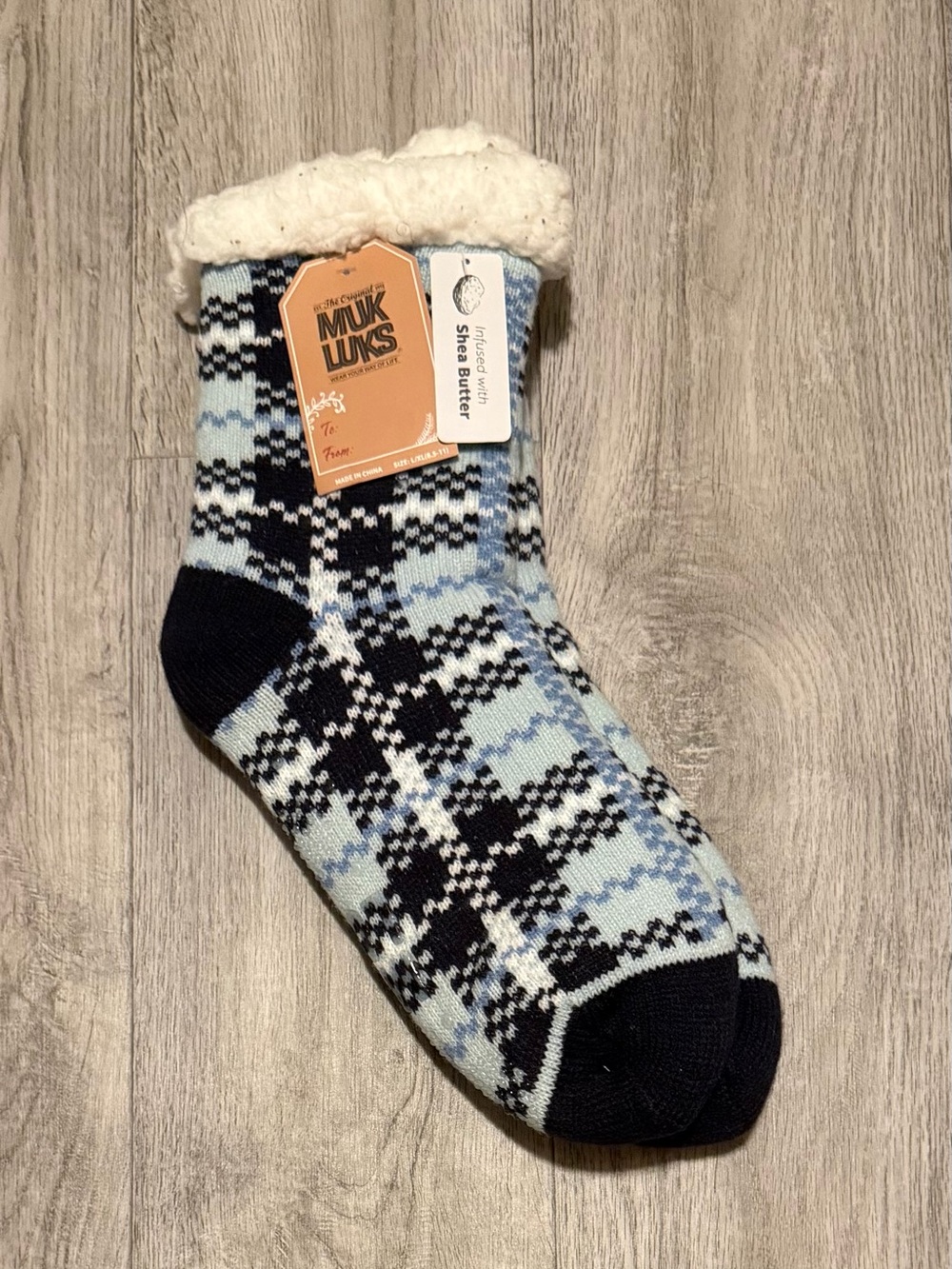 MUK LUKS L/XL (8.5-11) Knit Sherpa-Lined Infused with Shea Butter Slipper Socks